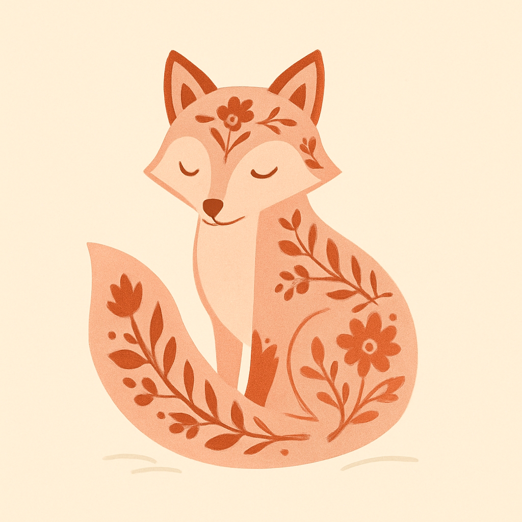 Whimsical Floral Fox Illustration on Soft Peach Background Mug