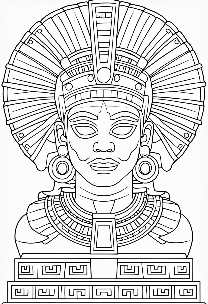 Intricately Designed Aztec Statue Coloring Page for Kids