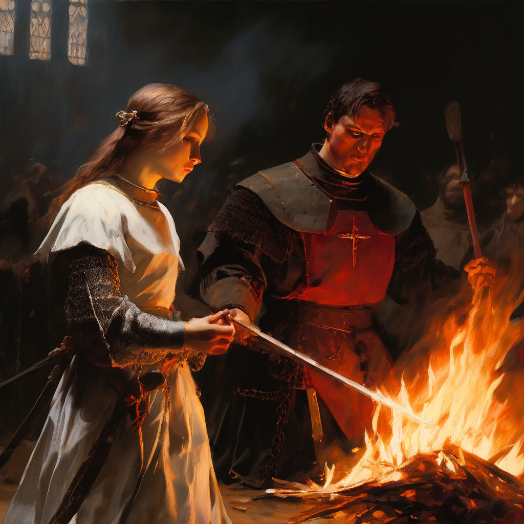 Joan of arc burning at the stake while the priest preach for... by ...