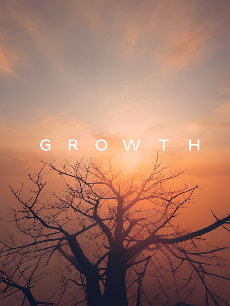 Majestic Tree Silhouette Against Warm Sunset Sky Growth Social Media Post