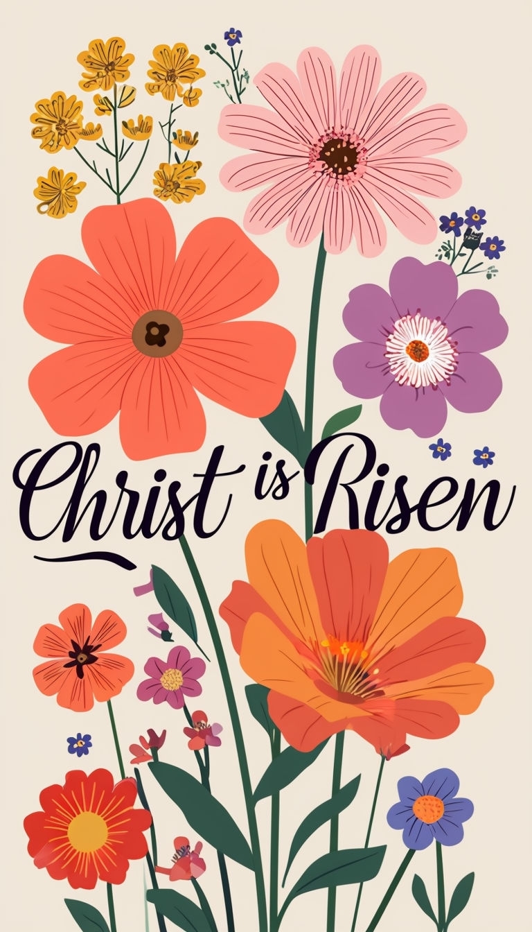 Vibrant Floral 'Christ is Risen' Illustration for Invitations Cards & Invites