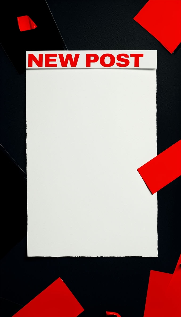Bold Red 'NEW POST' Text on White Paper Digital Artwork Social Media Post