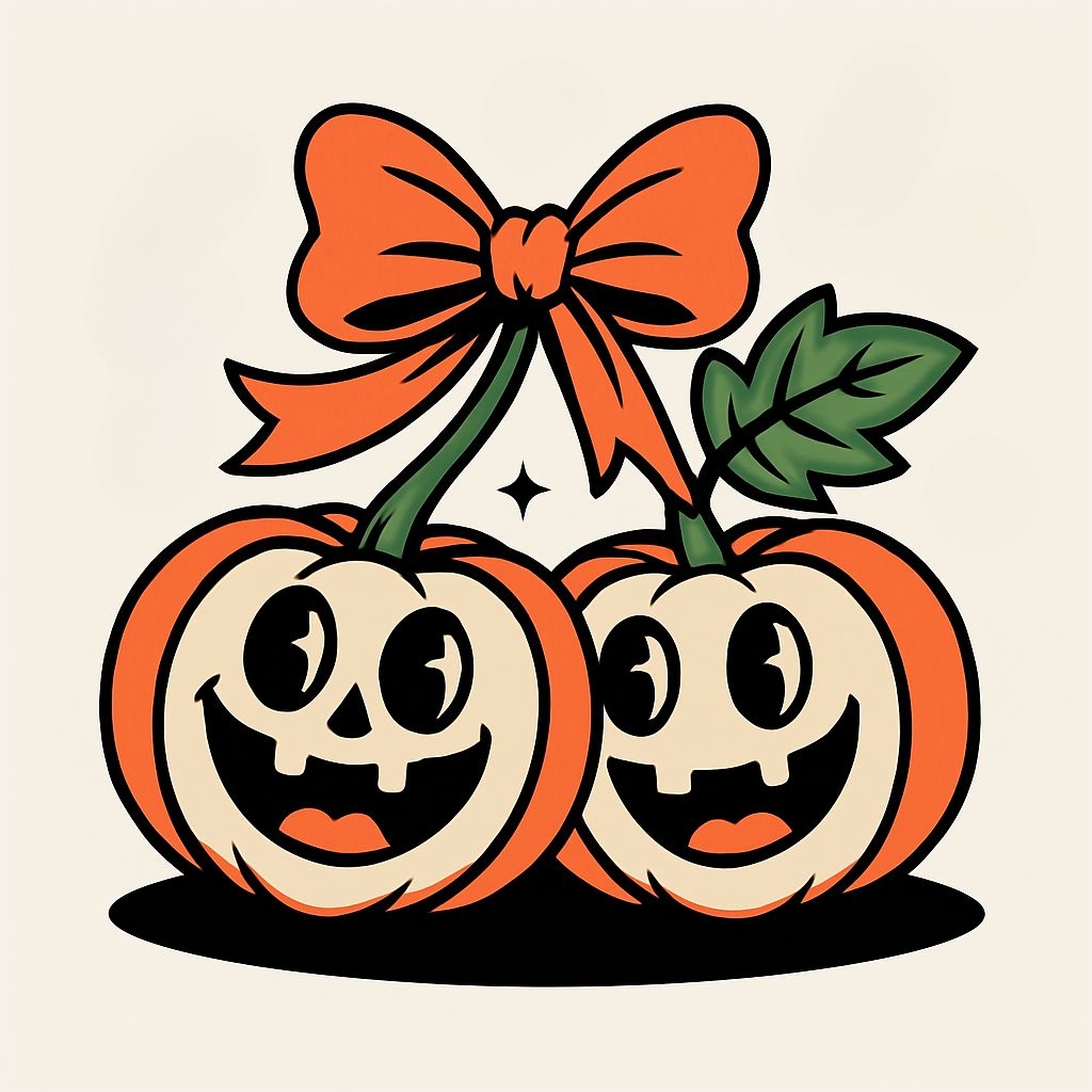 Cheerful Cartoon Pumpkins with Orange Bow Sticker