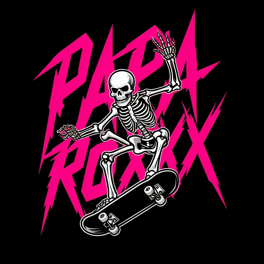 Skeleton Skateboarding Trick with Bold Text T-Shirt