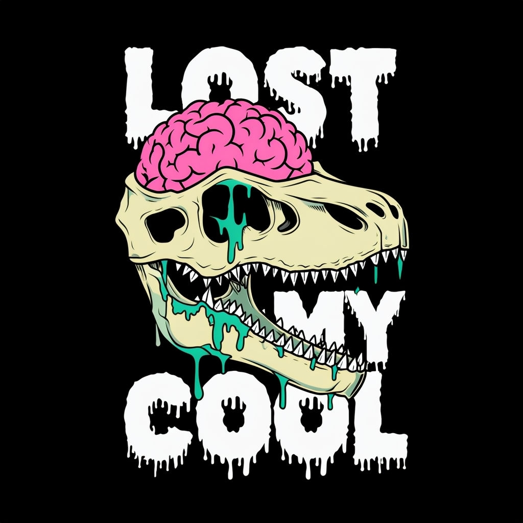 Stylized Dinosaur Skull with Pink Brain Lost My Cool T-Shirt