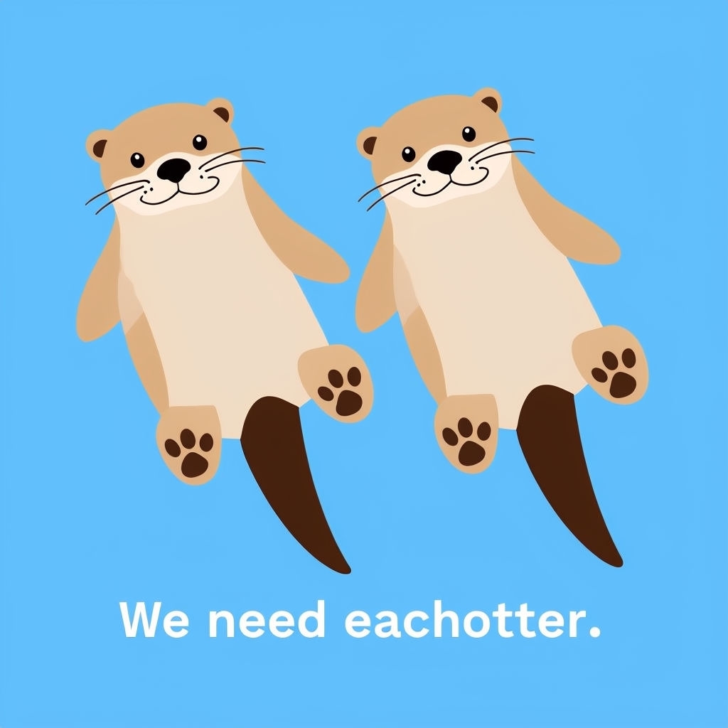 Cute Cartoon Otters with We Need Eachotter Text T-Shirt