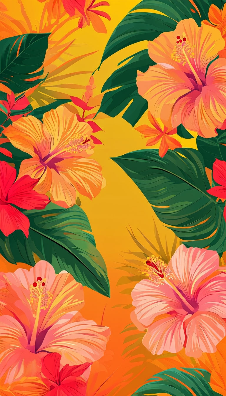 Vibrant Tropical Flower and Leaf Pattern Phone Case Cover