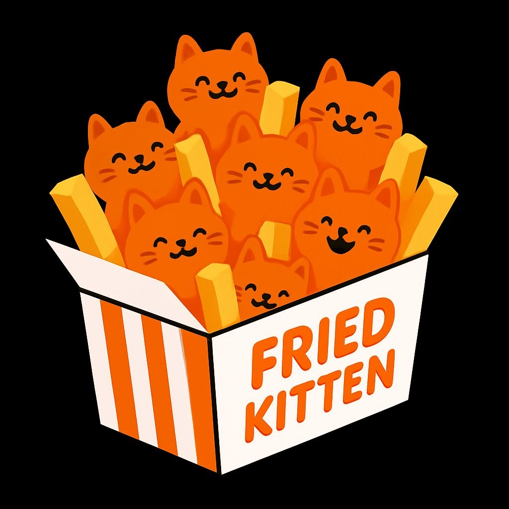Whimsical Fried Kitten Illustration T-Shirt