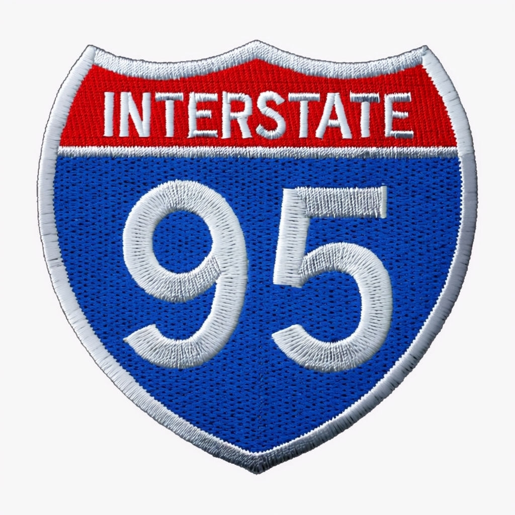 Embroidered Interstate 95 Shield Patch Design for Hats