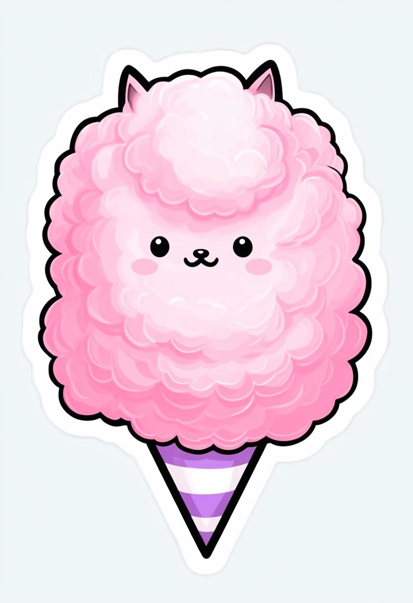 Cute Fluffy Pink Cotton Candy Creature Cartoon Sticker