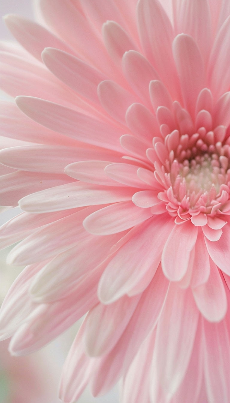 Delicate Pale Pink Gerbera Daisy Close-Up Macro Photograph Mobile Wallpaper