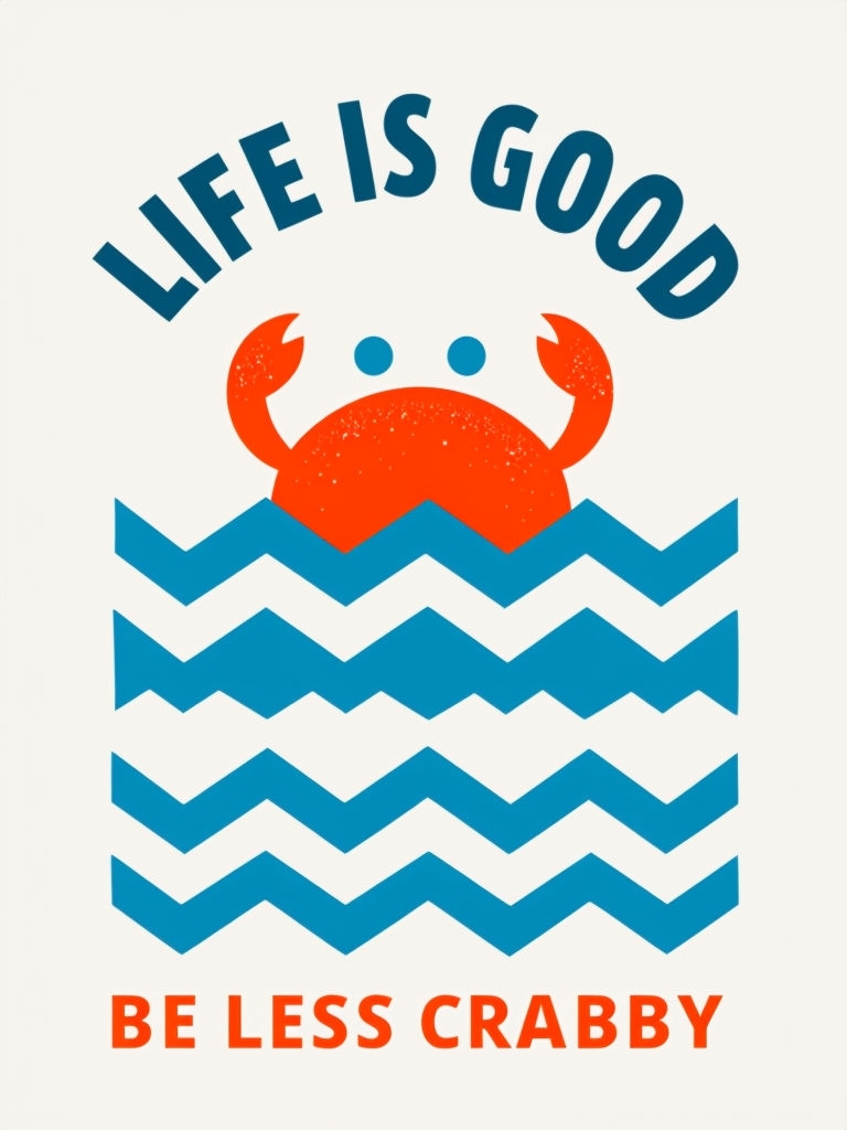 Playful Crab Motivational Life is Good T-Shirt Design