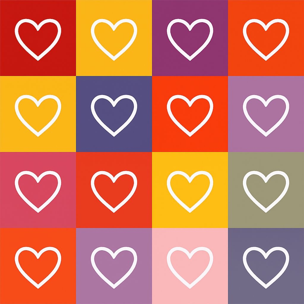 Colorful Heart Outlines in a Grid Pattern Digital Illustration Seamless Pattern