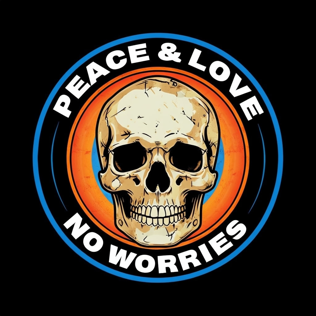 Worn-Out Skull with Peace and Love Design T-Shirt