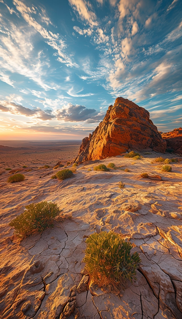 Stunning Desert Landscape in Golden Hour Mobile Wallpaper