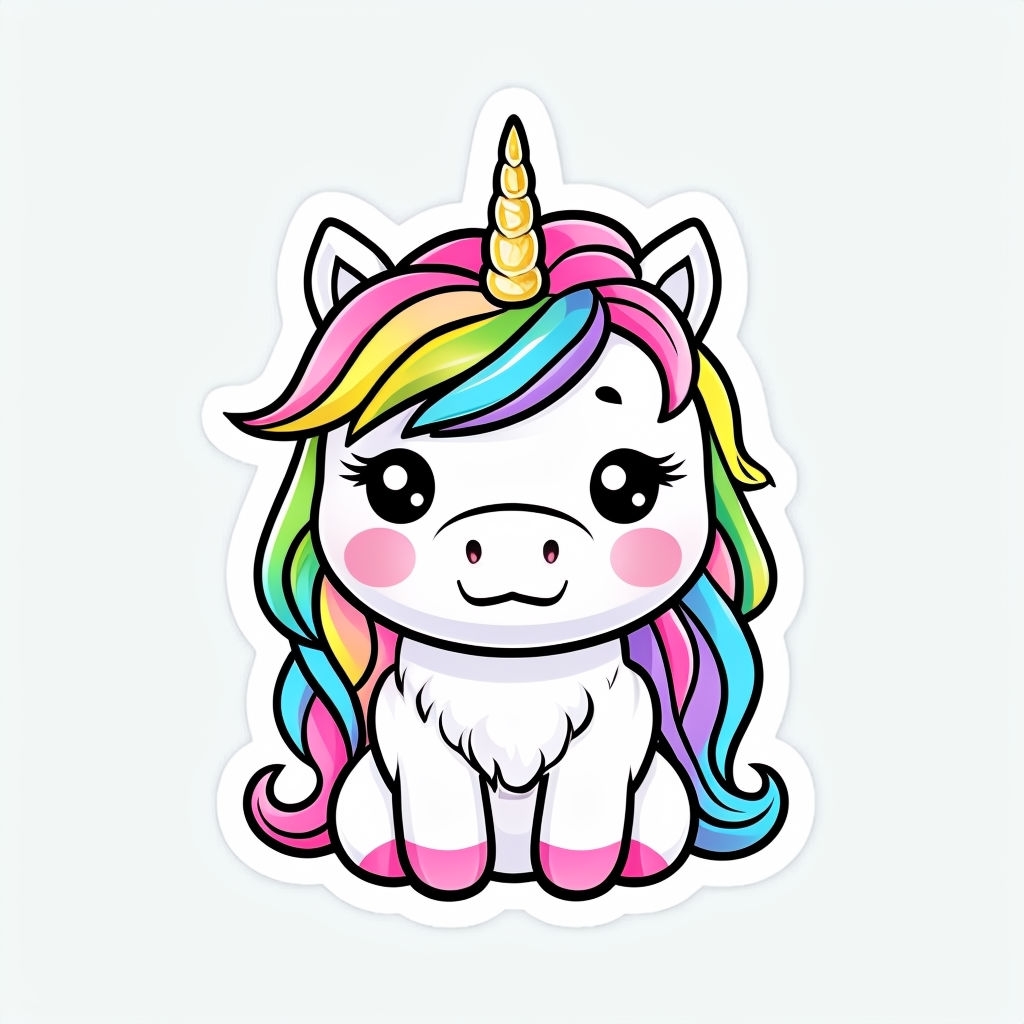 Adorable Cartoon Unicorn Character Illustration Sticker