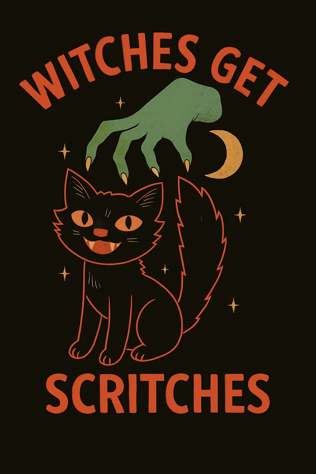 Whimsical Halloween Witches Get Scritches Cat Illustration Poster