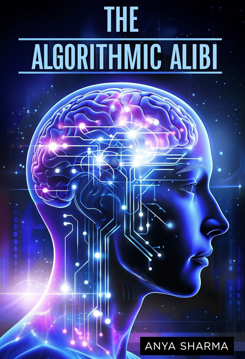 Futuristic Neon Brain Artwork for The Algorithmic Alibi EBook Cover