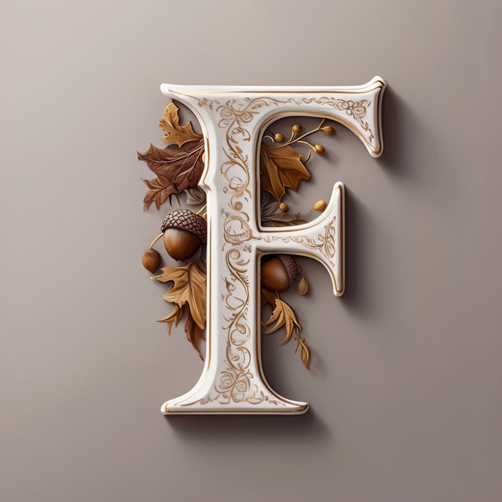 Elegant Thanksgiving Inspired "F" Monogram with Gold Filigree and Seasonal Decor