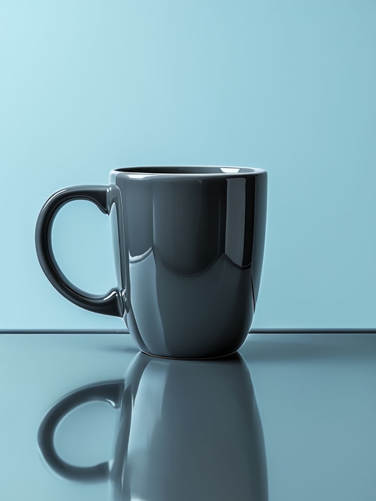 Sleek Charcoal Gray Coffee Mug on Pale Blue Background Mockup