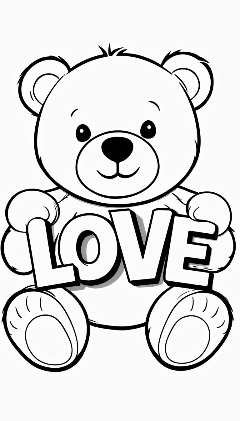 Adorable Teddy Bear Holding Love Letters Coloring Page