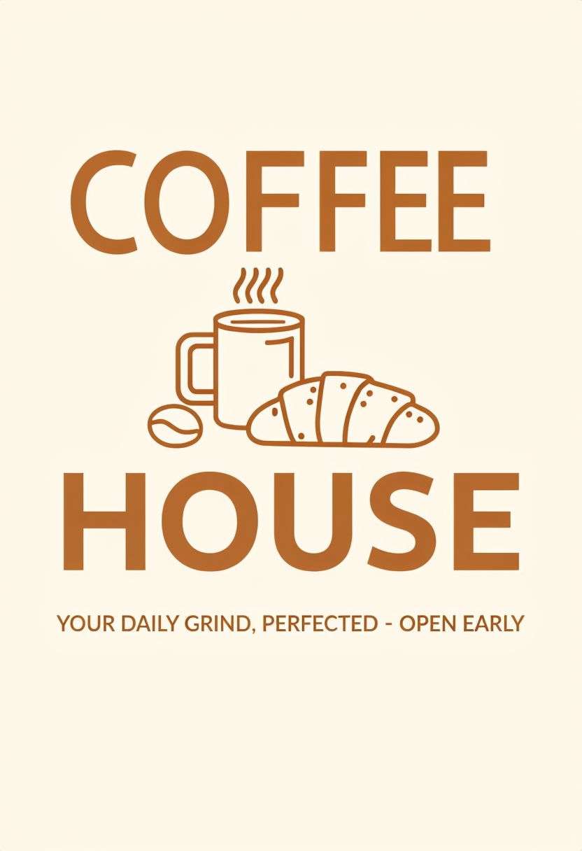 Cozy Coffee House Design with Steaming Mug and Croissant Poster