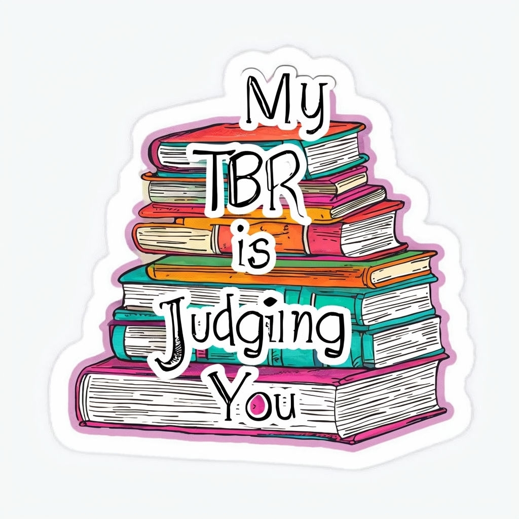 Whimsical Colorful Books Sticker with TBR Quote Design