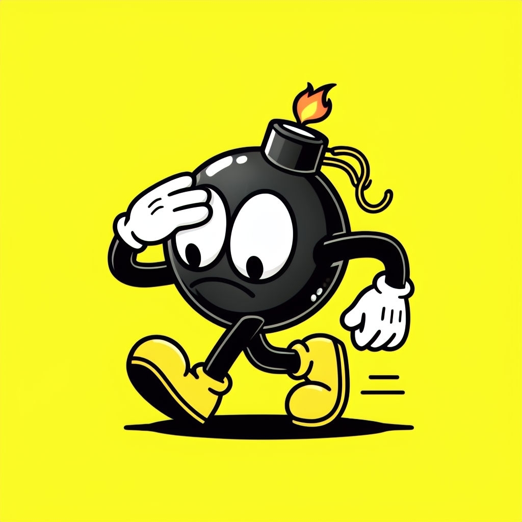Playful Cartoon Black Bomb Character on Yellow Background T-shirt