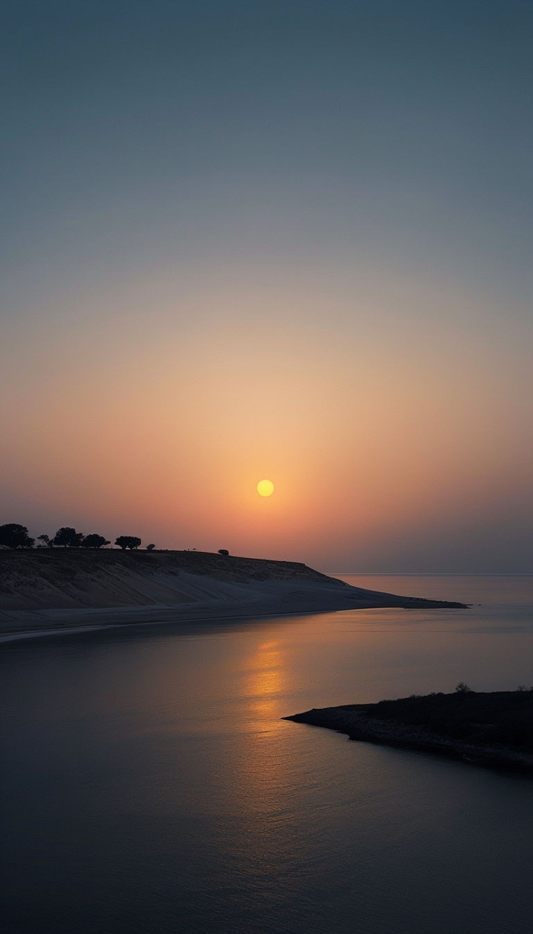 Tranquil Sunset Landscape with Amber Sun Reflection Mobile Wallpaper