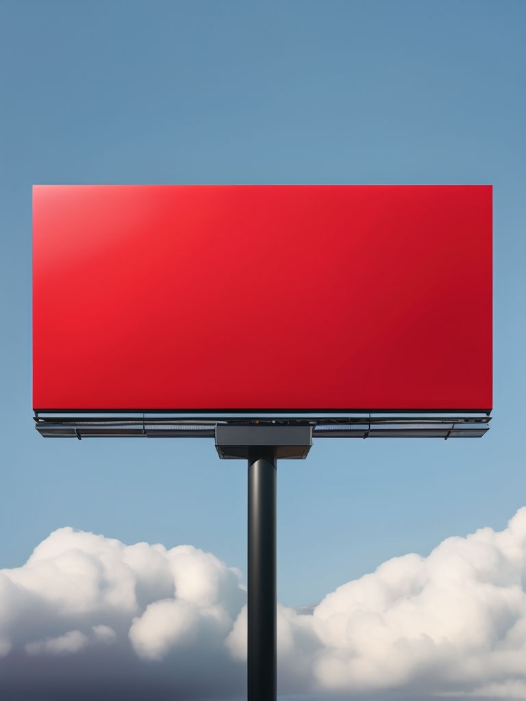 Vibrant Red Billboard Against Blue Sky Mockup