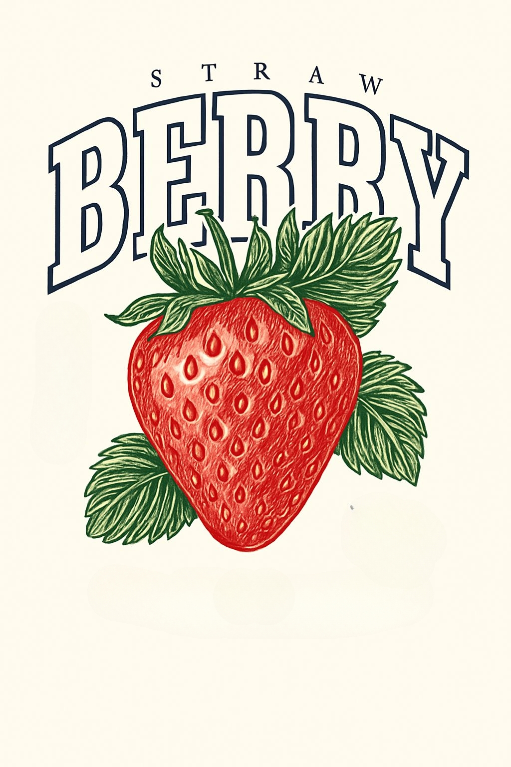 Vintage Strawberry Illustration with Navy Text T-Shirt
