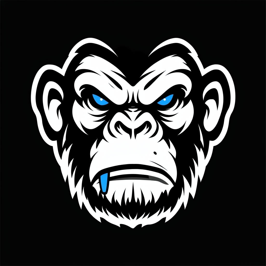Fierce Stylized Ape Face Illustration on Black Background T-shirt