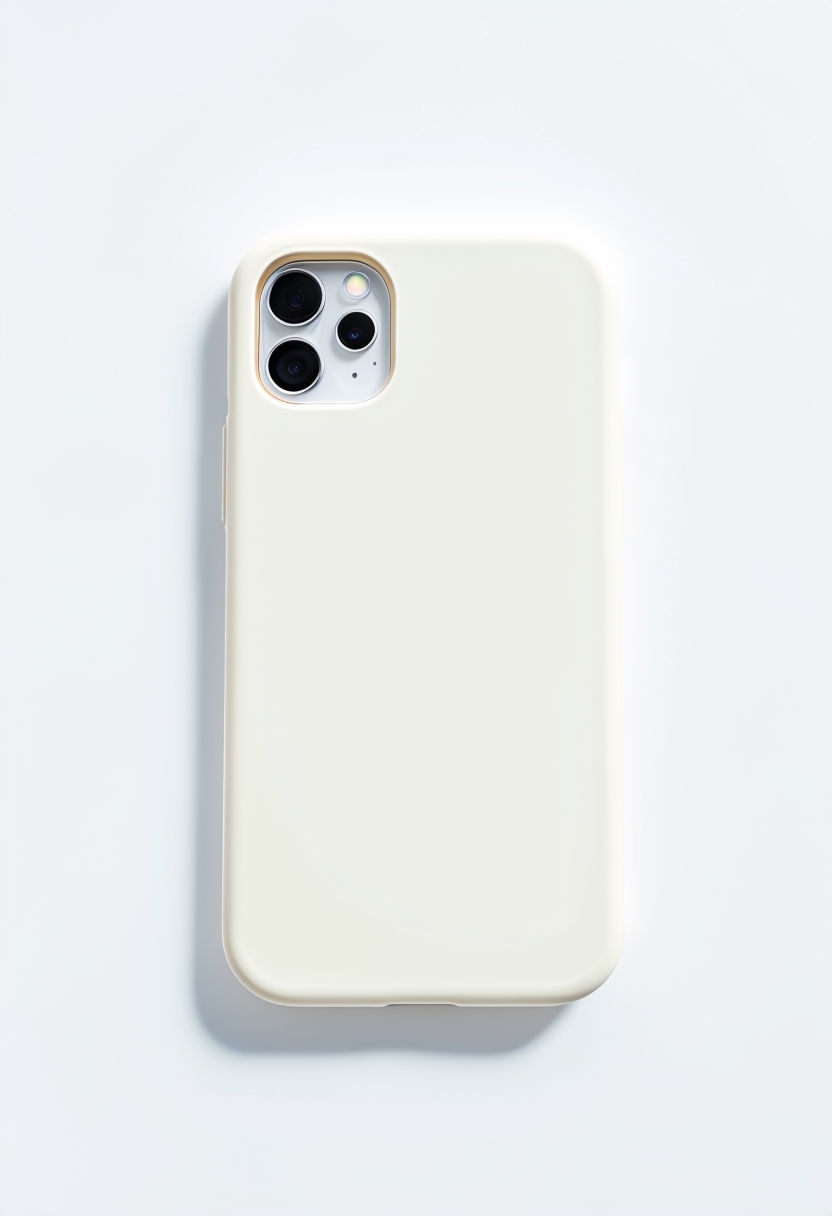 Blank Cream Phone Case Photorealistic Mockup on White Surface Mockup