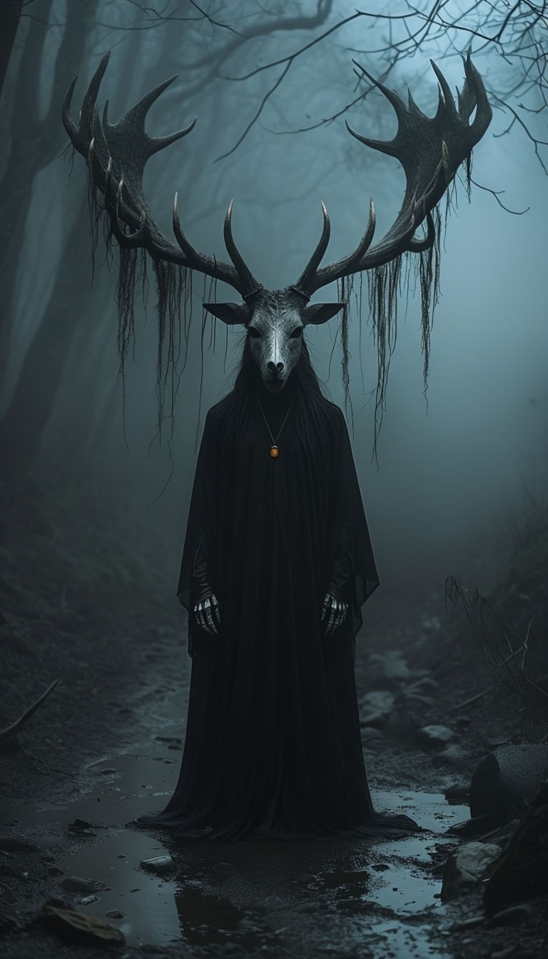 Mysterious Figure in a Foggy Forest Path Mobile Wallpaper