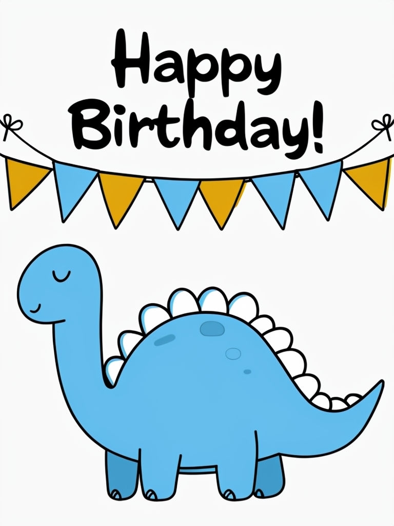 Playful Cartoon Dinosaur Birthday Card Design for Kids' Celebration