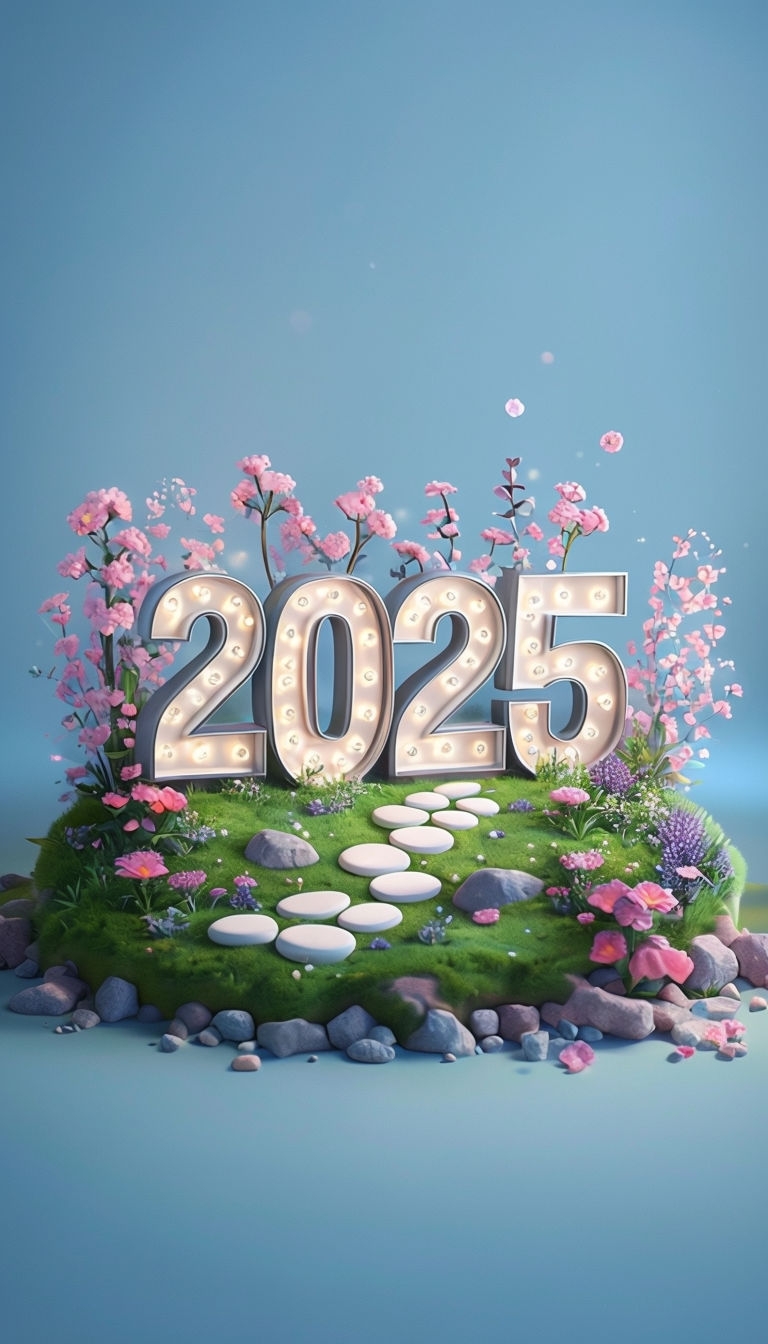 Whimsical 3D '2025' Marquee Lights Illustration Poster