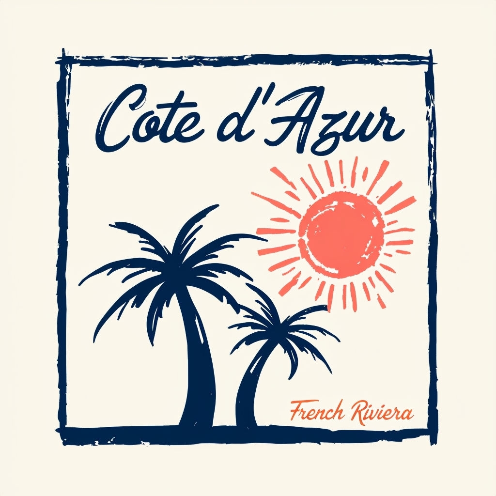 Navy Palm Trees and Coral Sun Cote d'Azur T-Shirt