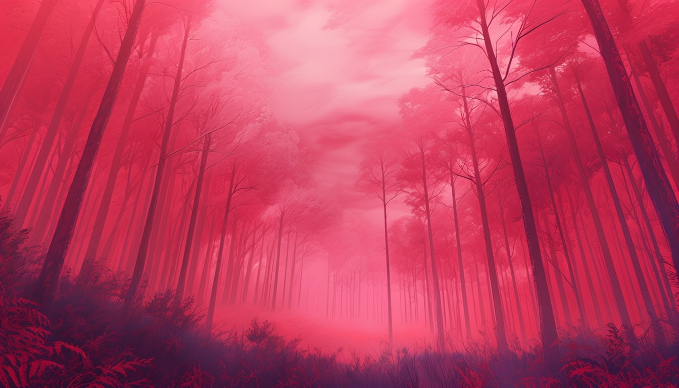 Surreal Ethereal Red Pink Forest Scene Digital Art Background