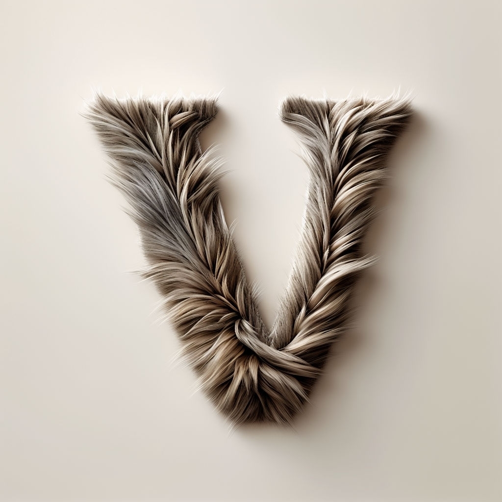 Luxurious Mink Fur "V" Monogram Design on Beige Background Monogram