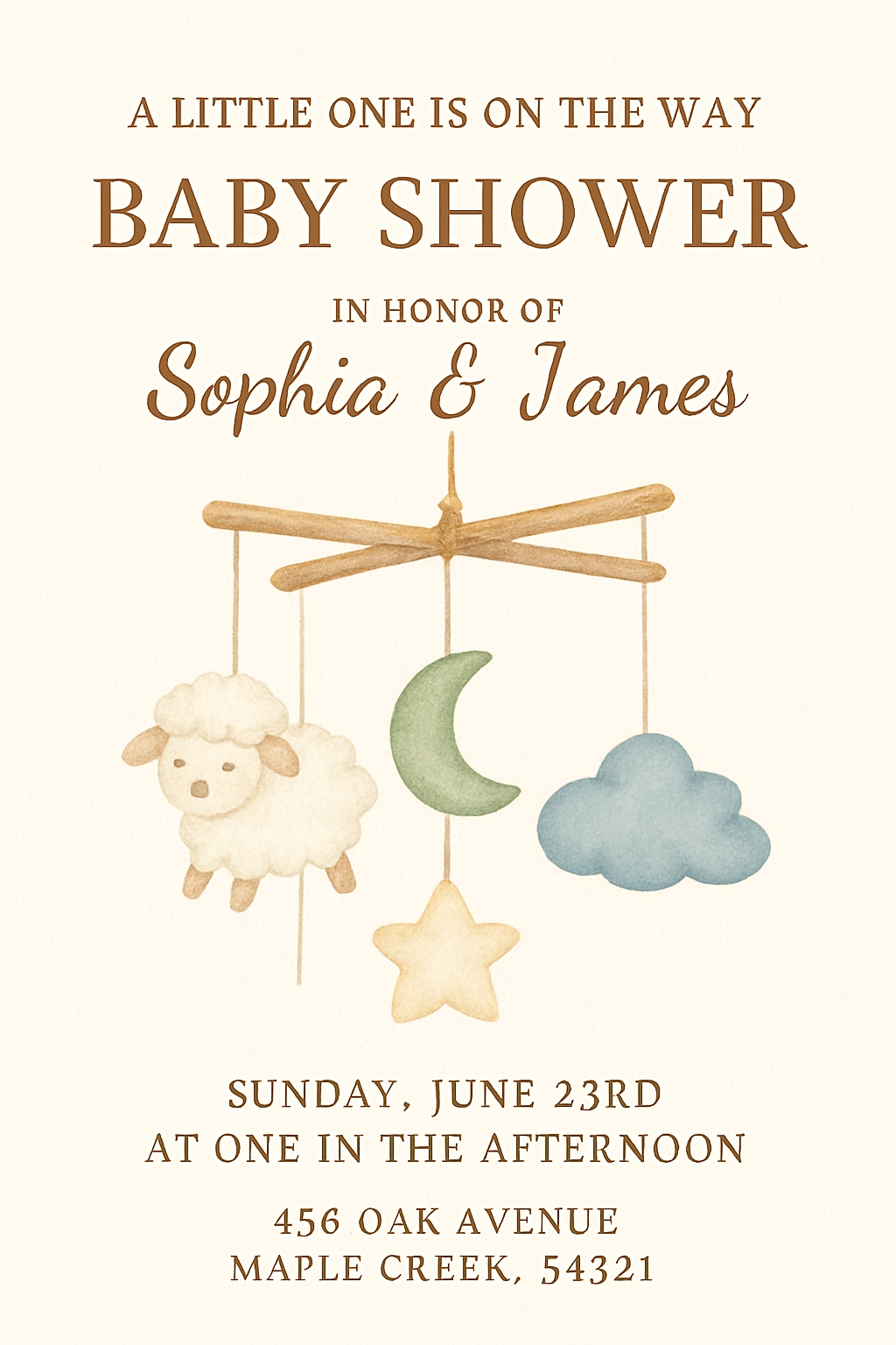 Elegant Watercolor Baby Shower Invitation with Mobile Design Cards & Invites
