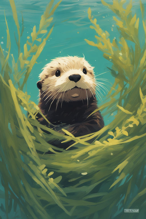 Baby sea otter hiding in a seaweed by Daleen Pienaar - Playground