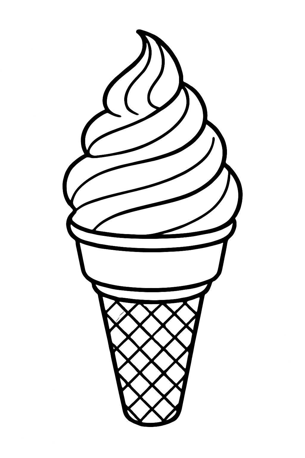 Black and White Ice Cream Cone Line Drawing Illustration Coloring Book Pages