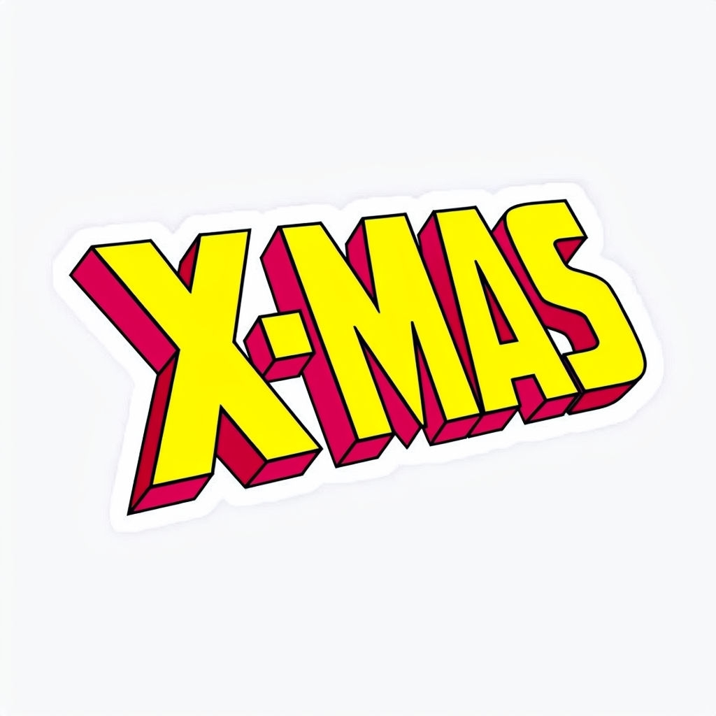 Vibrant X-MAS Comic Logo with 3D Block Letters Sticker