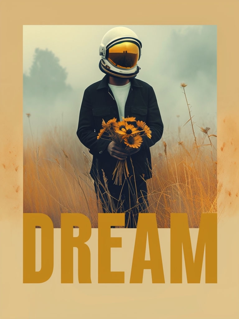 Surreal Dreamy Astronaut in Ethereal Field Artwork Poster