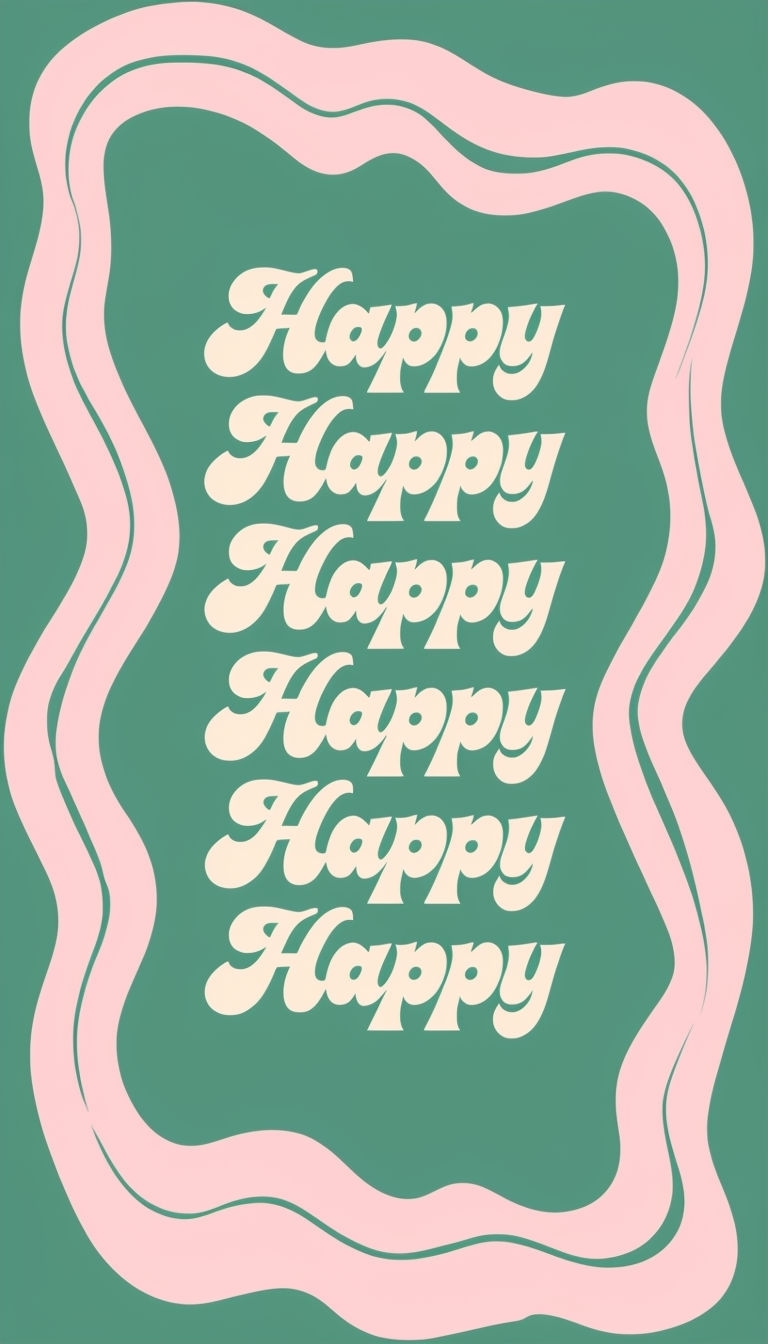 Minimalist Happy Text Design with Scalloped Frame Mobile Wallpaper