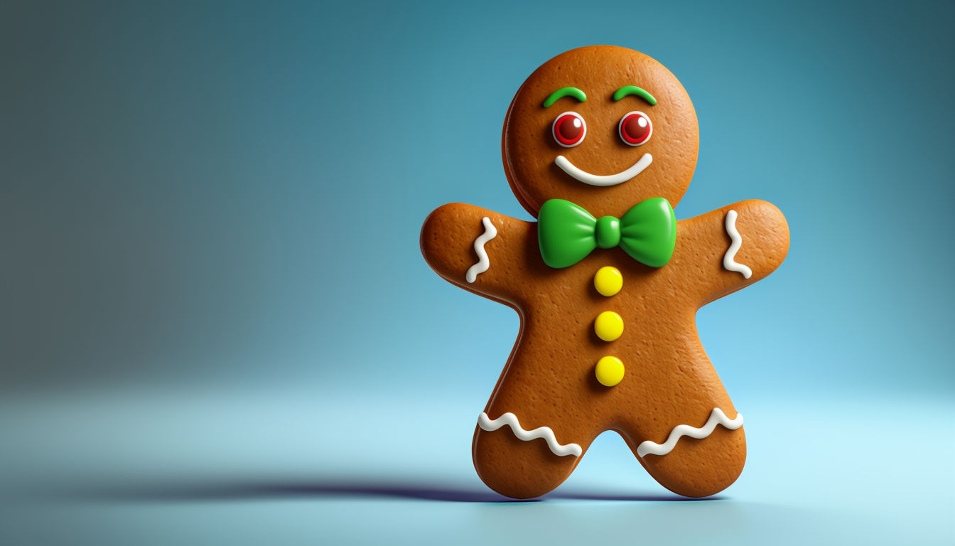 Cheerful 3D Gingerbread Man Cookie Illustration Art