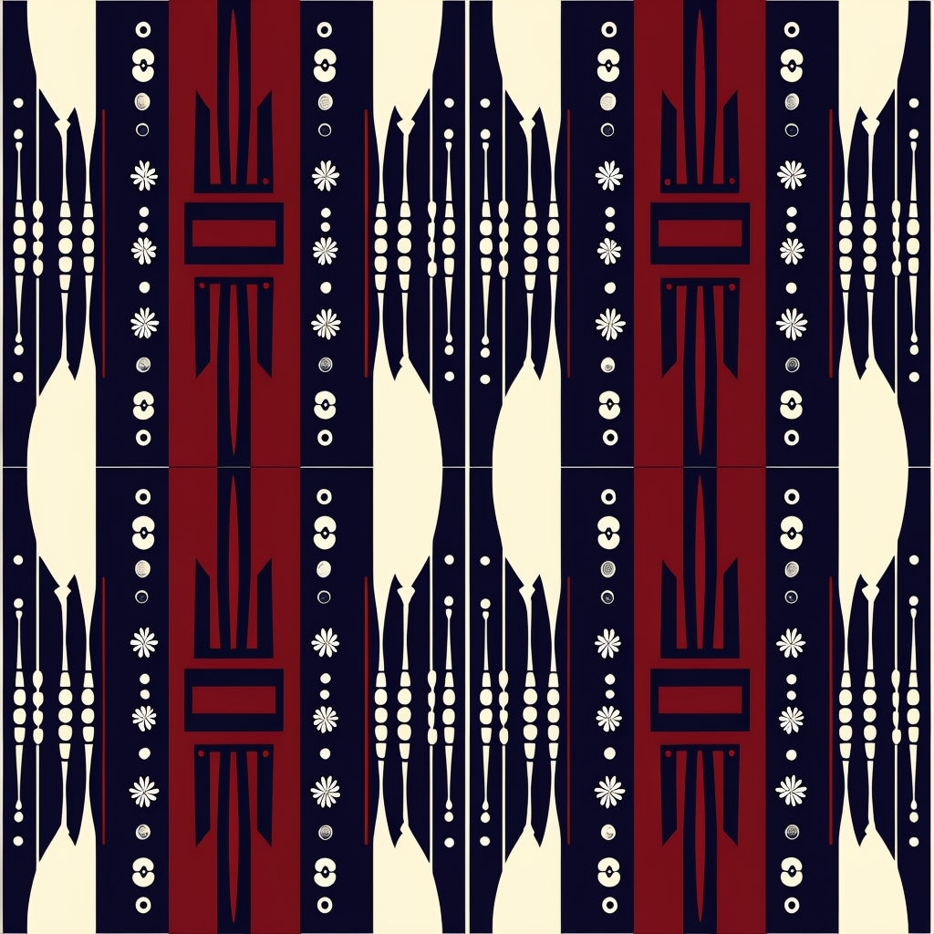 Symmetrical Geometric Navy Blue and Red Seamless Pattern Design