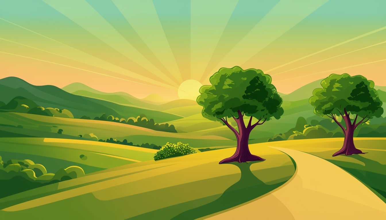 Tranquil Sunrise Landscape Digital Art for Virtual Backgrounds