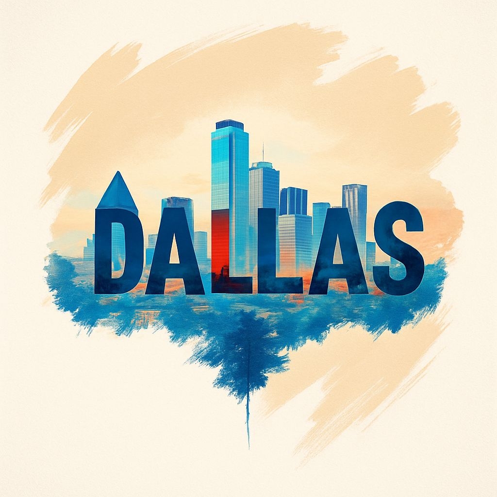 Stylized Dallas Cityscape with Bold Text Art Sticker