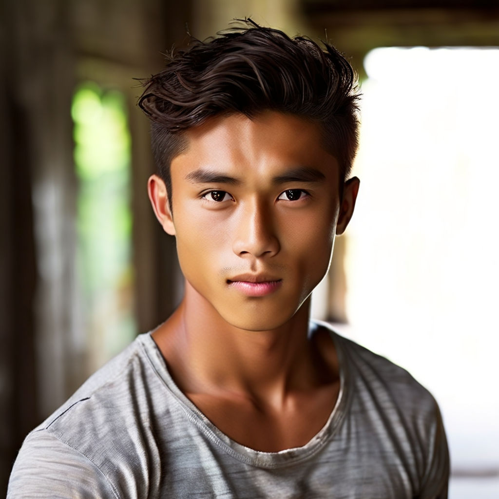 asian male with short hair and tan skin